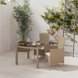 VidaXL Set mobilier grădină cu perne, 3 piese, bej, poliratan