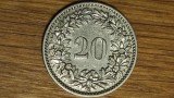 Elvetia - moneda de colectie an rar- 20 rappen 1908 B - Libertas - impecabila !, Europa