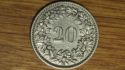 Elvetia - moneda de colectie an rar- 20 rappen 1908 B - Libertas - impecabila ! foto