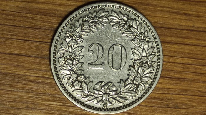 Elvetia - moneda de colectie an rar- 20 rappen 1908 B - Libertas - impecabila !