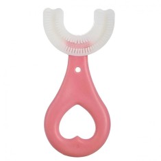 Periuta de dinti in forma de u, flippy, pentru sugari si copii 2-6 ani, peri moi, 9 cm, model inima, culoare roz