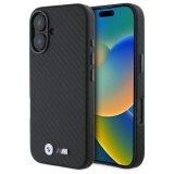 Husa BMW iPhone 16 Leather Carbon Wrapped Metal, negru, BMHCP16S23PUFWC