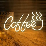 Cumpara ieftin Neon LED Coffee, KADAFAGO, Reglabil, Alimentare USB, Decoratiune Perete Cafenea/Bucatarie, Silicon+Acril, Alb Cald