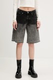 Karl Lagerfeld Jeans pantaloni scurți jeans culoarea gri, cu imprimeu, high waist, A3W10131