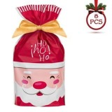 Pungi din Plastic cu Imprimeu Moș Crăciun și Panglică pentru Dulciuri, 15x23cm, 8 buc, CMCLASS