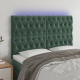 VidaXL Tăblie de pat cu LED, verde &icirc;nchis, 160x7x118/128 cm, catifea