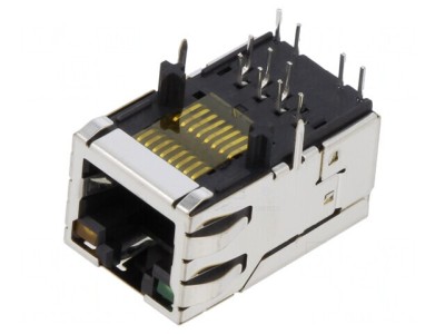 Soclu RJ45 ecranat cu LED 8p8c THT foto