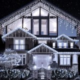 Instalatie de Craciun, curgatoare, tip turturi, cu jocuri de lumini, lungime 20m, 430 LED-uri, conectare la retea, alb