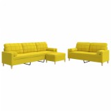Cumpara ieftin Set canapele cu taburet/perne, 3 piese, galben deschis, textil