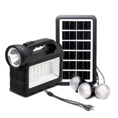 Kit solar cu lanterna LED multifunctionala, panou solar, 3 becuri, putere 3W, cu cablul USB universal, negru