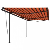VidaXL Copertină retractabilă automat, st&acirc;lpi, portocaliu&amp;maro 6x3,5 m