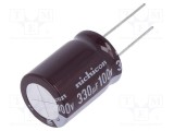 Condensator electrolitic NICHICON UPM 330uF 100V THT low ESR 18x25mm