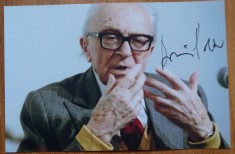 Autograf pe fotografie al scriitorului sloven Boris Pahor din Trieste, Italia, supravietuitor al Holocaustului, 2