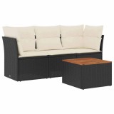 Set mobilier de gradina cu perne, 4 piese, negru, poliratan