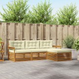 vidaXL Set Canapele Exterior Lemn Masiv Acacia Natural Crem Cu Perne Gradina Durabil 150cm