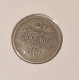 Palestina Britanica 50 Mils 1927 Argint KM#2 Moneda Argint