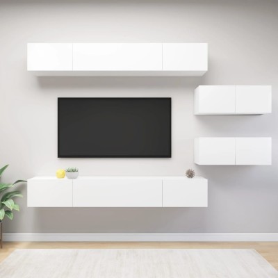 vidaXL Set dulapuri TV, 6 piese, alb, lemn prelucrat foto