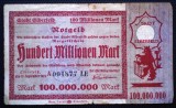 51. GERMANIA ELBERFELD NOTGELD 100 MILIOANE MARCI HUNDERT MILLIONEN MARK 15.09.1923 SR. 877