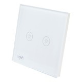 Intrerupator touch dublu cu variator, PNI SafeHome DIM202, incastrat, rama din sticla inclusa, alb