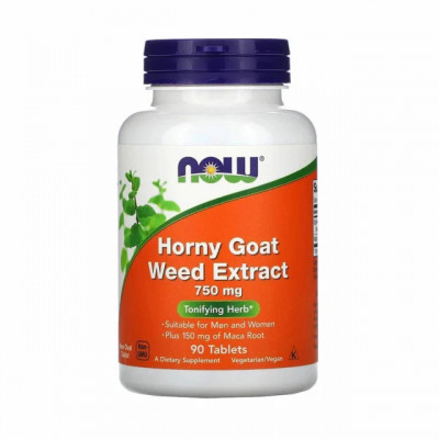 Horny Goat Weed Extract Maca Root 750 miligrame 90 capsule Now Foods foto