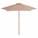Umbrelă de soare de exterior cu st&acirc;lp din lemn, taupe, 270 cm, vidaXL