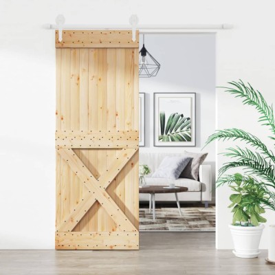 vidaXL Ușă glisantă cu set de feronerie 80x210 cm, lemn masiv de pin 3203224 foto