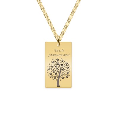 Floris - Colier personalizat copac tablita si lant gros rombo din argint 925 placat cu aur galben 24K foto