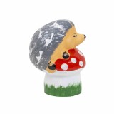 Decoratiune pentru gradina, din ceramica, model arici pe ciuperca, inaltime 16cm, lungime 12cm / EXT 10211