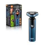 Aparat electric de ras RAF, 3W, IPX7, 360 grade, incarcare USB, afisaj digital, Albastru