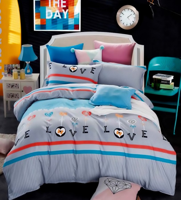 Lenjerie de pat pentru o persoana cu husa elastic pat si fata perna dreptunghiulara, Hawa Mahal, bumbac mercerizat, multicolor