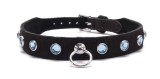 Zgarda Piele Decorata Cristale Albastru/Negru Devil Sticks Accesorii Animale Petshop Fetish BDSM