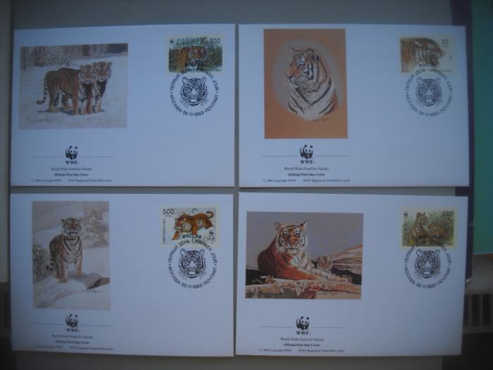 HOPCT PLIC S FDC 1862 RUSIA TIGRUL SIBERIAN 1993-SET 4 FDC FAUNA-WWF