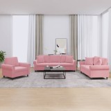 vidaXL Set canapea cu perne, 3 piese, roz, catifea 3202193