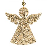 Ornament Brad Crăciun, Model &Icirc;nger, Lemn, Glitter Auriu, 8 cm