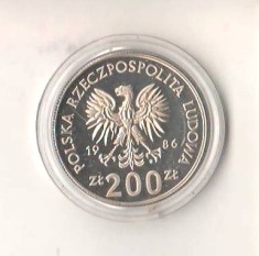 SV * Polonia 200 ZLOTYCH 1986 * PROBA (!) ARGINT * FAUNA * BUFNITA * RARA! AUNC+