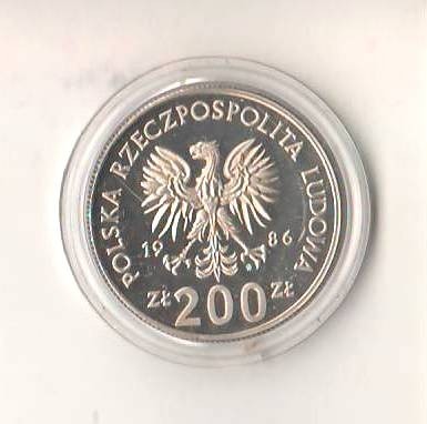 SV * Polonia 200 ZLOTYCH 1986 * PROBA (!) ARGINT * FAUNA * BUFNITA * RARA! AUNC+ foto