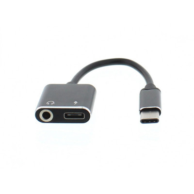 Adaptor Well, USB-C tata, jack 3.5 mm mama, USB-C mama, 7 cm, Negru foto