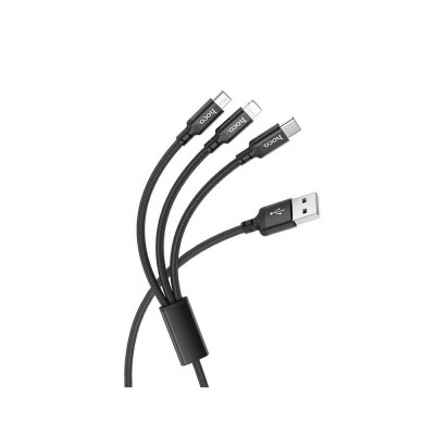 Cablu de Date USB-A la Type-C, Micro-USB, Lightning 2A, 1m - Hoco Times (X14) - Black foto