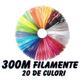 Cumpara ieftin Filament 3D pentru creion 3D, multicolor 20 de culori, PLA 1.75 mm, 300 m, 15 m fiecare, imprimare rapida, fara miros, fara blocaj