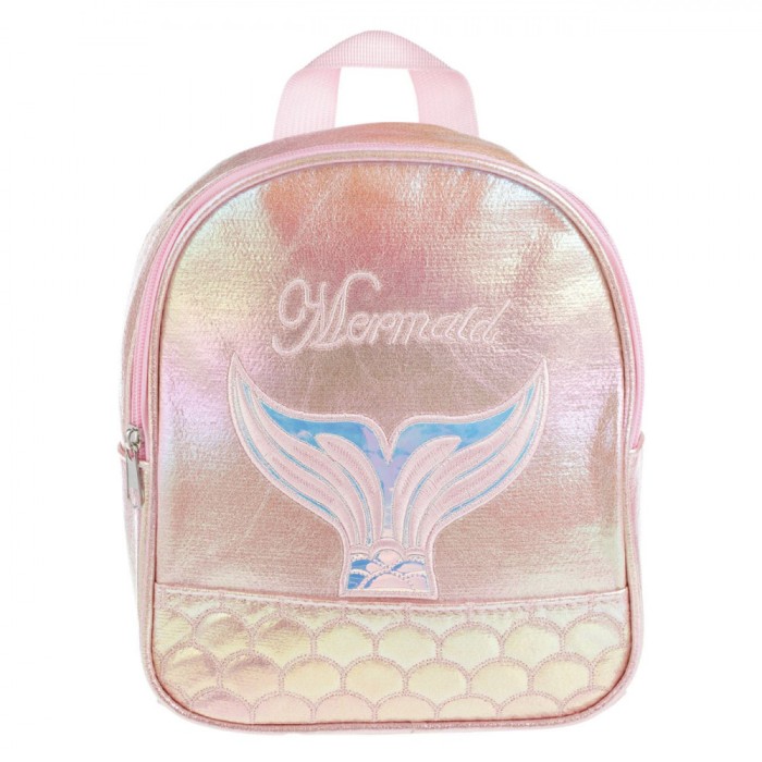 Rucsac Copii, Model Holografic, Coada de Sirena, Culoare Roz, Dimensiuni 20x7x23cm