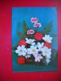 HOPCT 25125 FLORI -- FELICITARE ANIVERSARA -CP VECHE -IP--INTREG POSTAL - ROMANIA - CIRCULATA