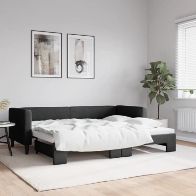 vidaXL Pat de zi cu extensie, negru, 80x200 cm, textil 3196575 foto