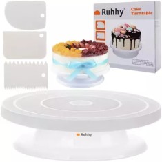 Set de Decora?iuni pentru Tort cu Placa Rotativa ?i 3 Spatule, 28x6,5 cm foto