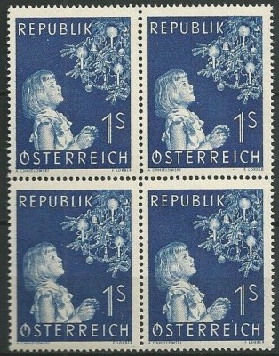 AUSTRIA 1954 - SARBATORI RELIGIOASE ,CRACIUN BLOC DE 4 NESTAMPILAT foto