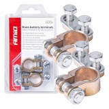 Cleme borne baterie auto din alama 600A, set 2 pentru acumulator 12V, AMiO