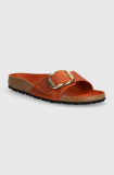 Birkenstock papuci din nubuc Madrid Big Buckle culoarea portocaliu, 1026632