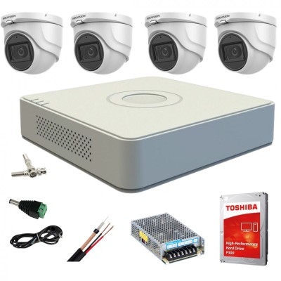 Sistem supraveghere video interior Hikvision 4 camere Turbo HD 5MP IR 20m DVR 4 canale cu toate accesoriile incluse CADOU HDD 1TB SafetyGuard Surveill foto