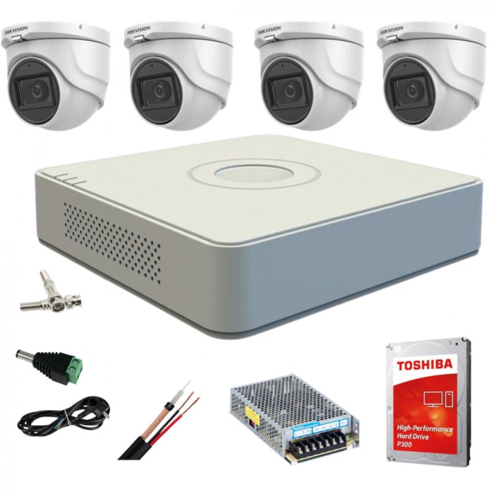 Sistem supraveghere video interior Hikvision 4 camere Turbo HD 5MP IR 20m DVR 4 canale cu toate accesoriile incluse CADOU HDD 1TB SafetyGuard Surveill