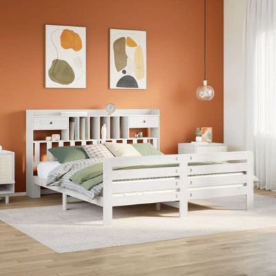 vidaXL Pat cu bibliotecă fără saltea, 180x200 cm, lemn masiv de pin 3309972 foto