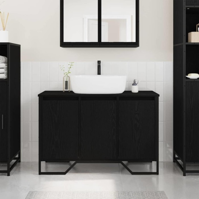 vidaXL Cabinet chiuvetă Stejar Negru 91x35x60 cm Lemn prelucrat